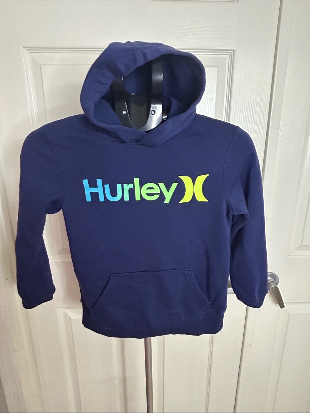 Hurley Kids Navy Hoodie with Blue and Lime Logo